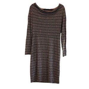 Boden Long Sleeve Sheath Womens Lined Wool Blend Dress Size 8R Black Tan